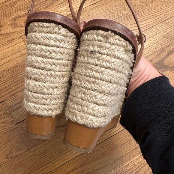 Tory Burch Malaga Wedge Tan Cream Leather Sandals - Picture 6 of 8